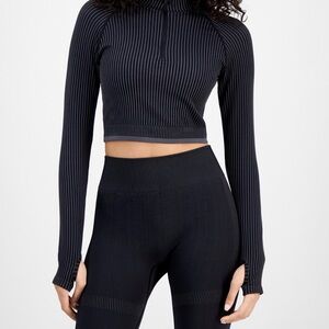 NWT Ideology Black and White Striped Crop Top